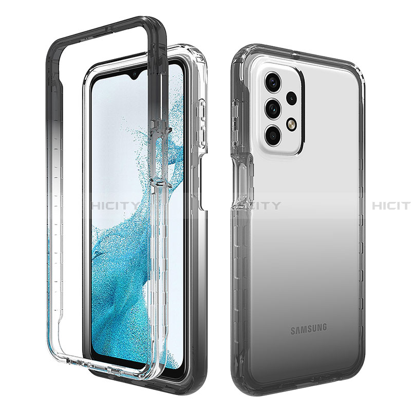 Silikon Hülle Handyhülle Ultra Dünn Flexible Schutzhülle Tasche Transparent Vorder und Rückseite 360 Grad Ganzkörper Farbverlauf für Samsung Galaxy A23 4G Dunkelgrau