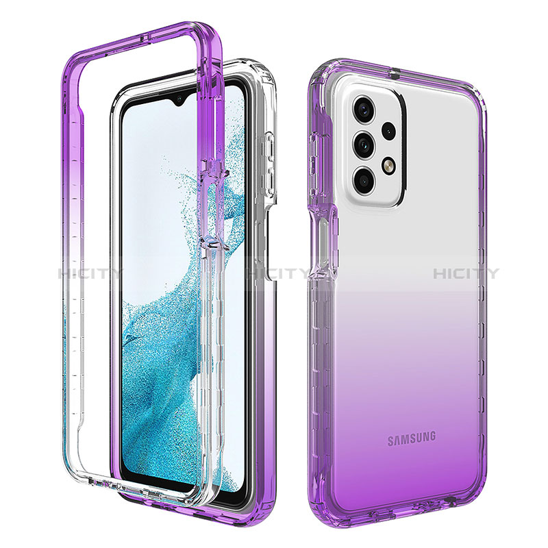 Silikon Hülle Handyhülle Ultra Dünn Flexible Schutzhülle Tasche Transparent Vorder und Rückseite 360 Grad Ganzkörper Farbverlauf für Samsung Galaxy A23 5G Violett