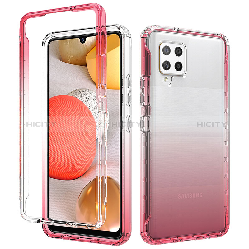 Silikon Hülle Handyhülle Ultra Dünn Flexible Schutzhülle Tasche Transparent Vorder und Rückseite 360 Grad Ganzkörper Farbverlauf für Samsung Galaxy A42 5G Rot