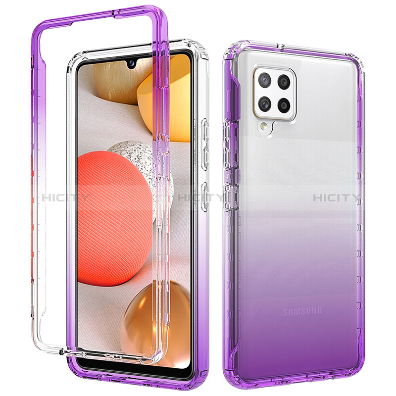 Silikon Hülle Handyhülle Ultra Dünn Flexible Schutzhülle Tasche Transparent Vorder und Rückseite 360 Grad Ganzkörper Farbverlauf für Samsung Galaxy A42 5G Violett