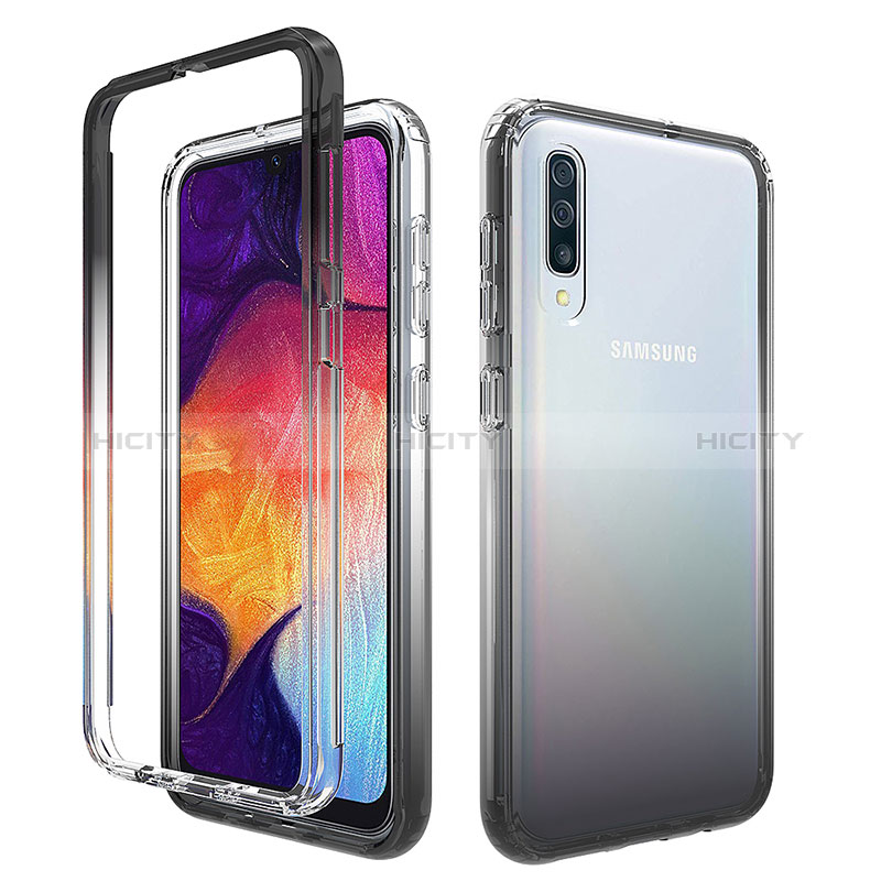 Silikon Hülle Handyhülle Ultra Dünn Flexible Schutzhülle Tasche Transparent Vorder und Rückseite 360 Grad Ganzkörper Farbverlauf für Samsung Galaxy A50 Dunkelgrau Plus