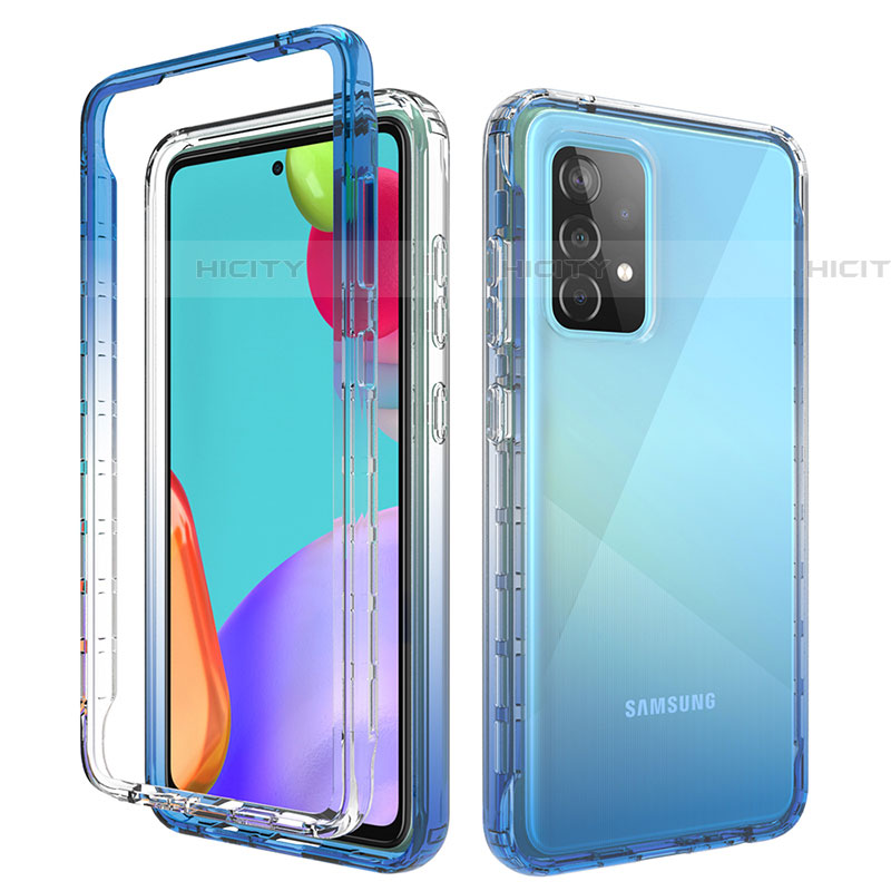 Silikon Hülle Handyhülle Ultra Dünn Flexible Schutzhülle Tasche Transparent Vorder und Rückseite 360 Grad Ganzkörper Farbverlauf für Samsung Galaxy A52 4G Blau