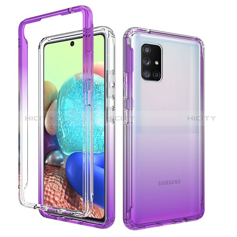 Silikon Hülle Handyhülle Ultra Dünn Flexible Schutzhülle Tasche Transparent Vorder und Rückseite 360 Grad Ganzkörper Farbverlauf für Samsung Galaxy A71 4G A715 Violett