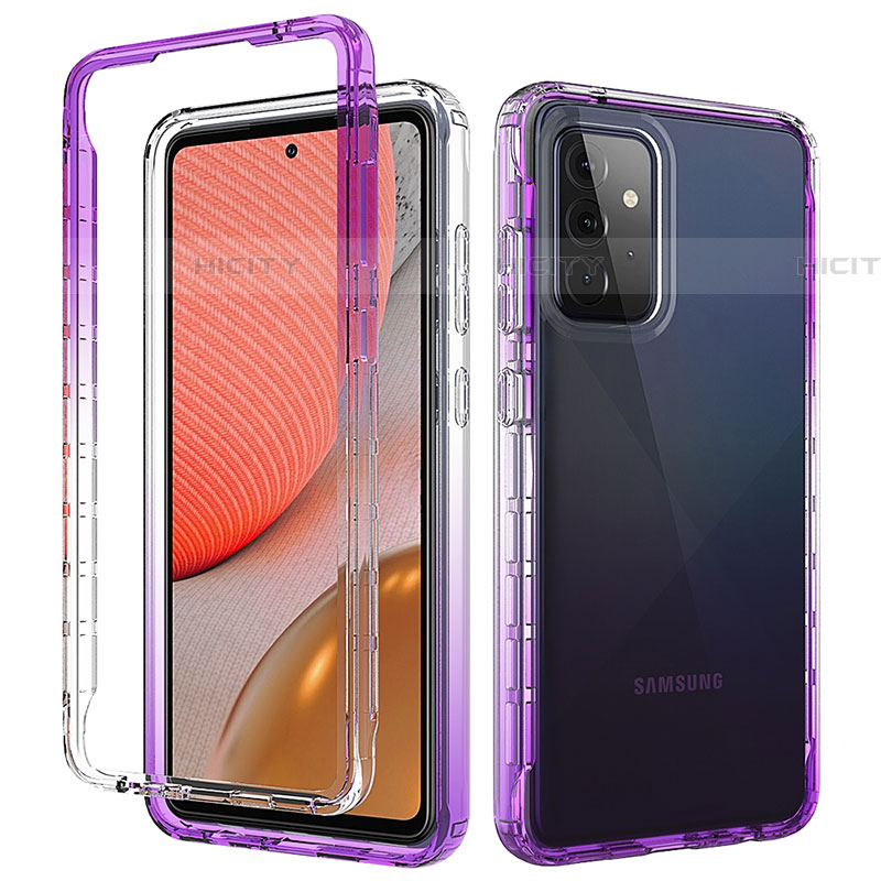 Silikon Hülle Handyhülle Ultra Dünn Flexible Schutzhülle Tasche Transparent Vorder und Rückseite 360 Grad Ganzkörper Farbverlauf für Samsung Galaxy A72 4G Violett Plus