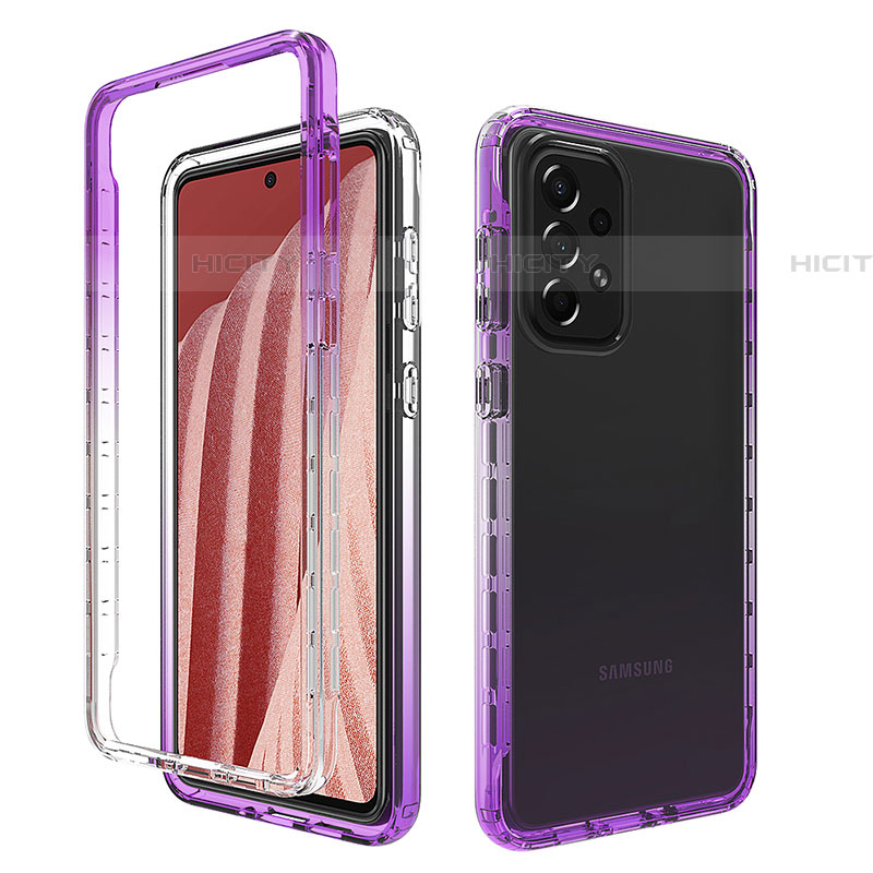 Silikon Hülle Handyhülle Ultra Dünn Flexible Schutzhülle Tasche Transparent Vorder und Rückseite 360 Grad Ganzkörper Farbverlauf für Samsung Galaxy A73 5G Violett