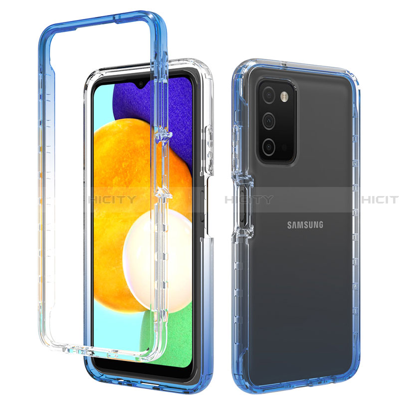 Silikon Hülle Handyhülle Ultra Dünn Flexible Schutzhülle Tasche Transparent Vorder und Rückseite 360 Grad Ganzkörper Farbverlauf für Samsung Galaxy F02S SM-E025F Blau