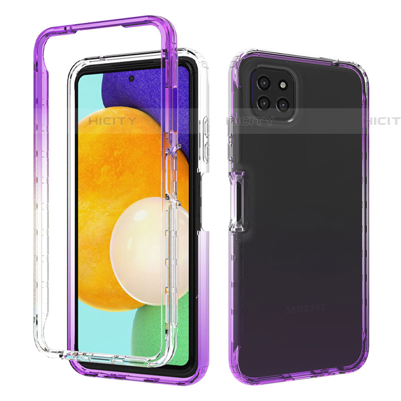 Silikon Hülle Handyhülle Ultra Dünn Flexible Schutzhülle Tasche Transparent Vorder und Rückseite 360 Grad Ganzkörper Farbverlauf für Samsung Galaxy F42 5G Violett Plus