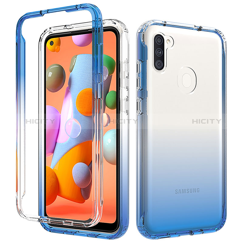 Silikon Hülle Handyhülle Ultra Dünn Flexible Schutzhülle Tasche Transparent Vorder und Rückseite 360 Grad Ganzkörper Farbverlauf für Samsung Galaxy M11 Blau Plus