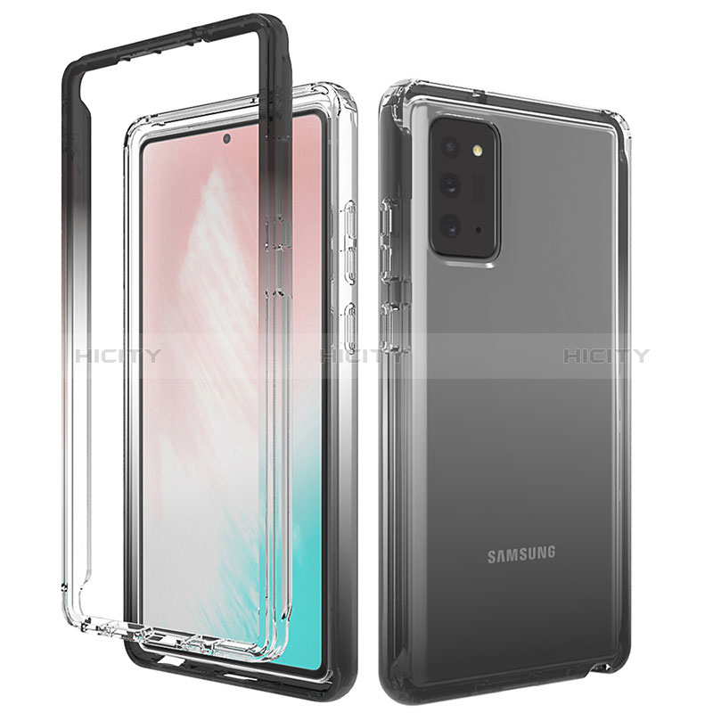 Silikon Hülle Handyhülle Ultra Dünn Flexible Schutzhülle Tasche Transparent Vorder und Rückseite 360 Grad Ganzkörper Farbverlauf für Samsung Galaxy Note 20 5G Dunkelgrau