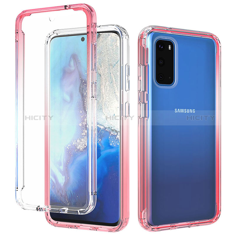 Silikon Hülle Handyhülle Ultra Dünn Flexible Schutzhülle Tasche Transparent Vorder und Rückseite 360 Grad Ganzkörper Farbverlauf für Samsung Galaxy S20 Rot Plus