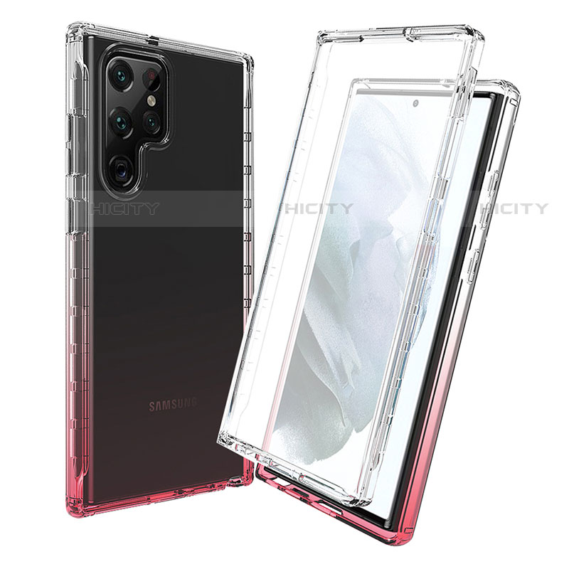 Silikon Hülle Handyhülle Ultra Dünn Flexible Schutzhülle Tasche Transparent Vorder und Rückseite 360 Grad Ganzkörper Farbverlauf für Samsung Galaxy S21 Ultra 5G Rot