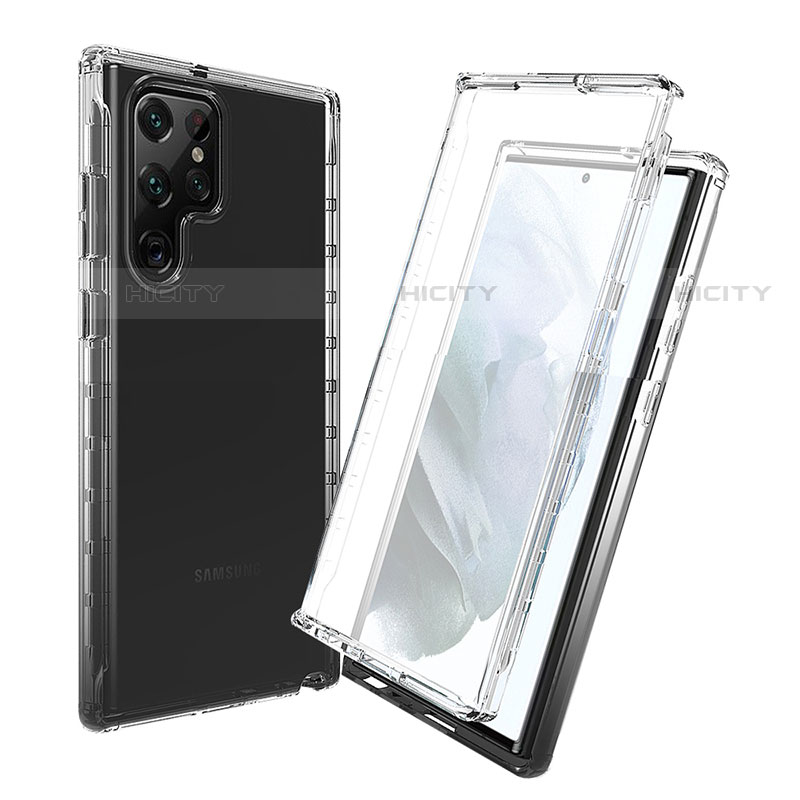 Silikon Hülle Handyhülle Ultra Dünn Flexible Schutzhülle Tasche Transparent Vorder und Rückseite 360 Grad Ganzkörper Farbverlauf für Samsung Galaxy S21 Ultra 5G Schwarz