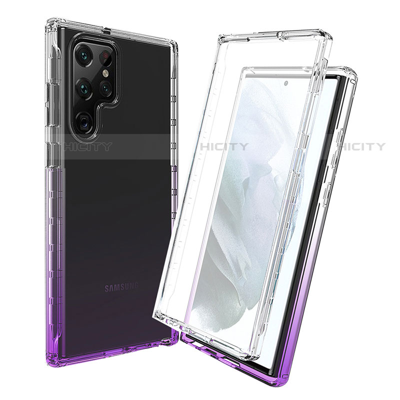 Silikon Hülle Handyhülle Ultra Dünn Flexible Schutzhülle Tasche Transparent Vorder und Rückseite 360 Grad Ganzkörper Farbverlauf für Samsung Galaxy S21 Ultra 5G Violett Plus