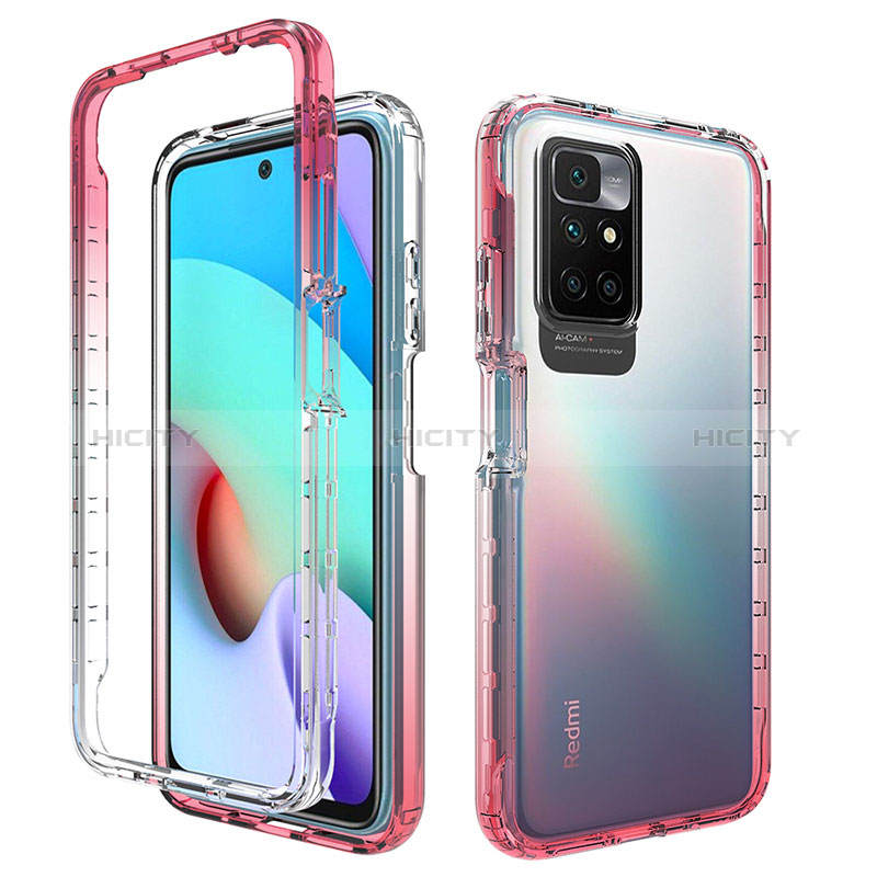 Silikon Hülle Handyhülle Ultra Dünn Flexible Schutzhülle Tasche Transparent Vorder und Rückseite 360 Grad Ganzkörper Farbverlauf für Xiaomi Redmi 10 4G Rot