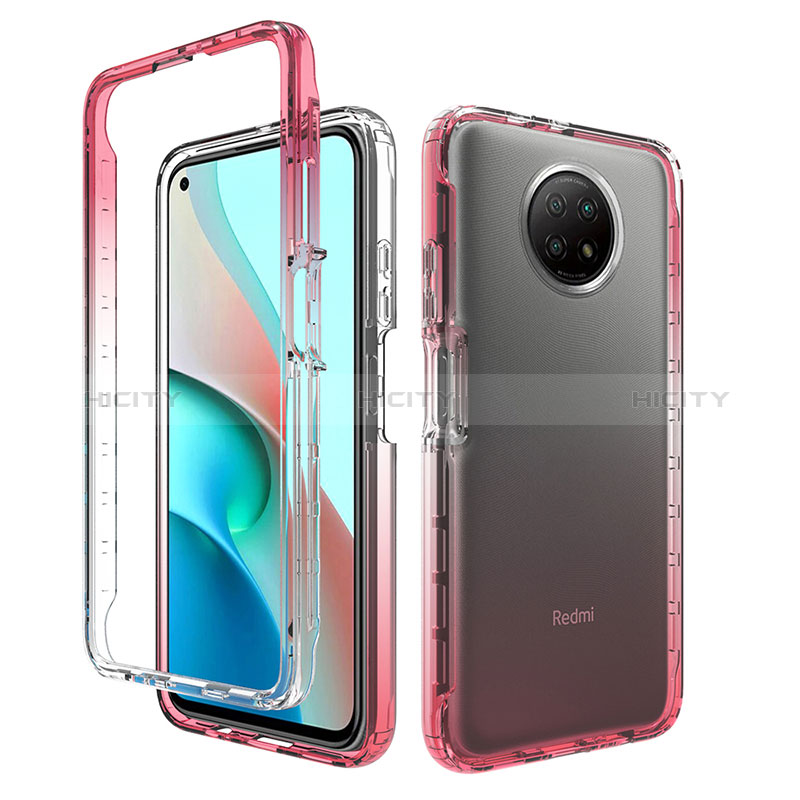 Silikon Hülle Handyhülle Ultra Dünn Flexible Schutzhülle Tasche Transparent Vorder und Rückseite 360 Grad Ganzkörper Farbverlauf für Xiaomi Redmi Note 9 5G Rot