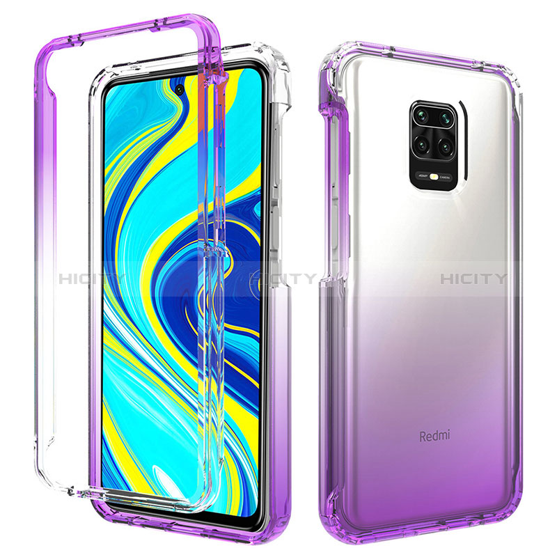 Silikon Hülle Handyhülle Ultra Dünn Flexible Schutzhülle Tasche Transparent Vorder und Rückseite 360 Grad Ganzkörper Farbverlauf für Xiaomi Redmi Note 9 Pro Max Violett