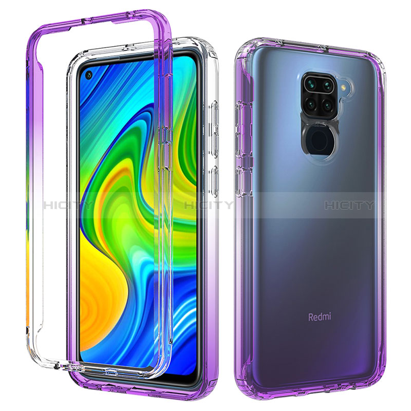 Silikon Hülle Handyhülle Ultra Dünn Flexible Schutzhülle Tasche Transparent Vorder und Rückseite 360 Grad Ganzkörper Farbverlauf für Xiaomi Redmi Note 9 Violett