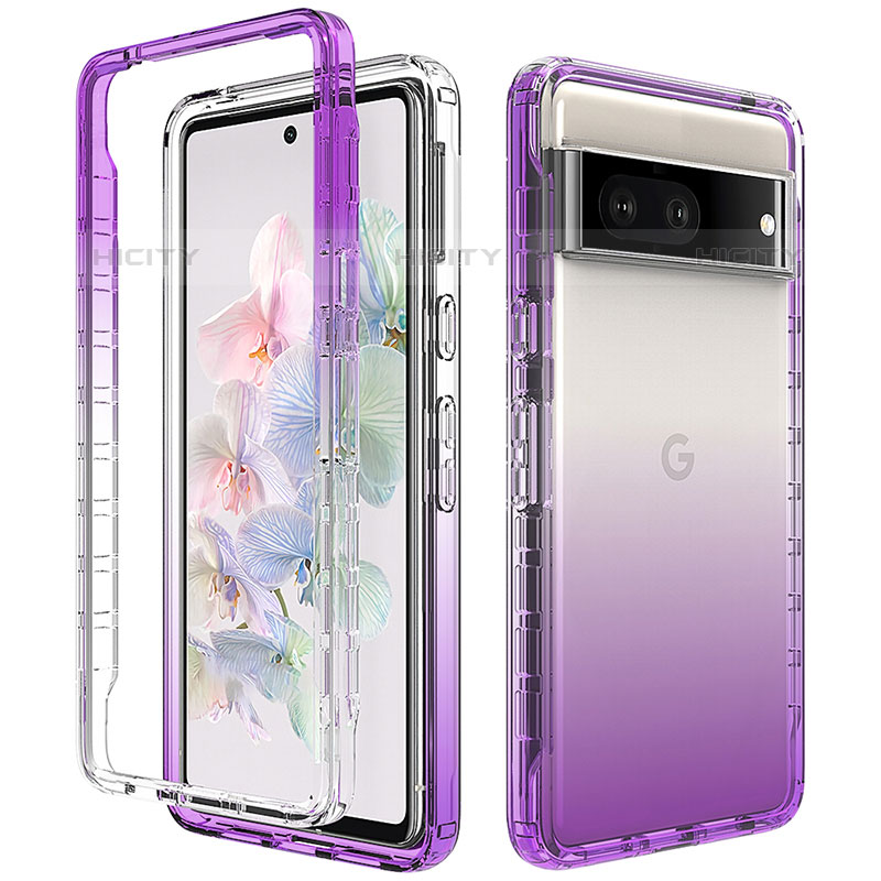 Silikon Hülle Handyhülle Ultra Dünn Flexible Schutzhülle Tasche Transparent Vorder und Rückseite 360 Grad Ganzkörper Farbverlauf JX1 für Google Pixel 7 5G Violett