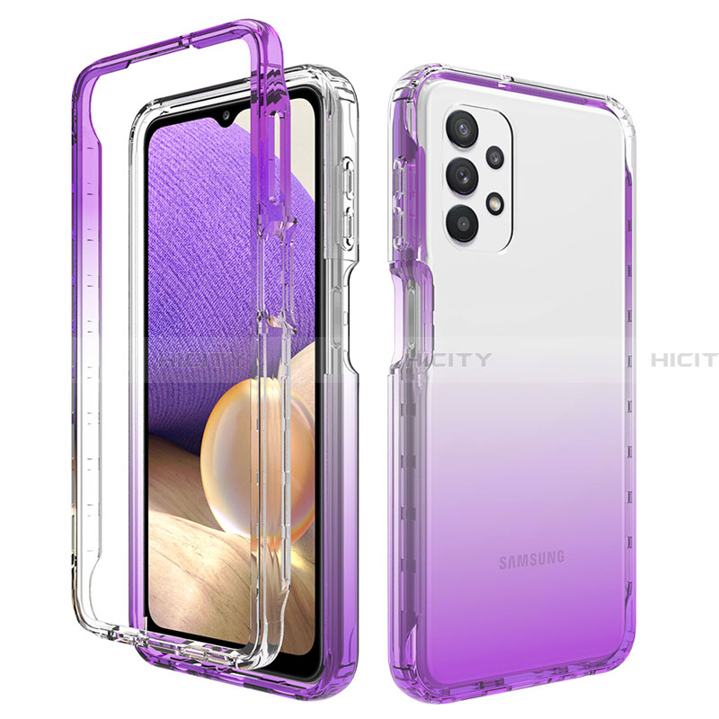 Silikon Hülle Handyhülle Ultra Dünn Flexible Schutzhülle Tasche Transparent Vorder und Rückseite 360 Grad Ganzkörper Farbverlauf JX1 für Samsung Galaxy A32 5G Violett Plus