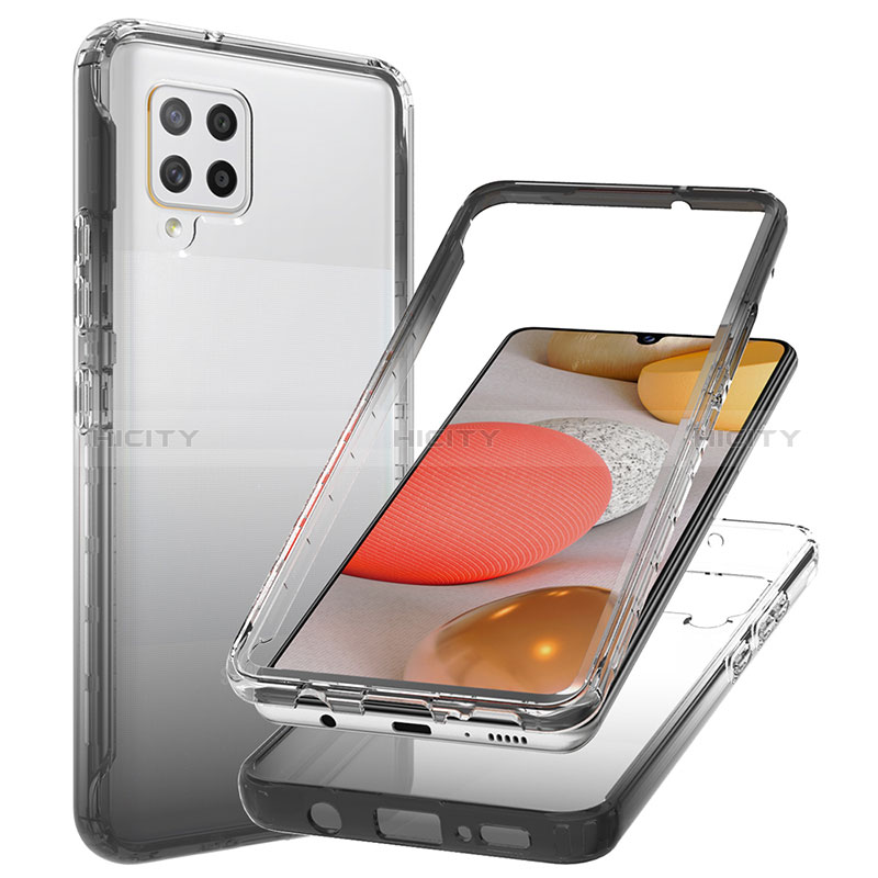 Silikon Hülle Handyhülle Ultra Dünn Flexible Schutzhülle Tasche Transparent Vorder und Rückseite 360 Grad Ganzkörper Farbverlauf JX1 für Samsung Galaxy A42 5G Schwarz Plus