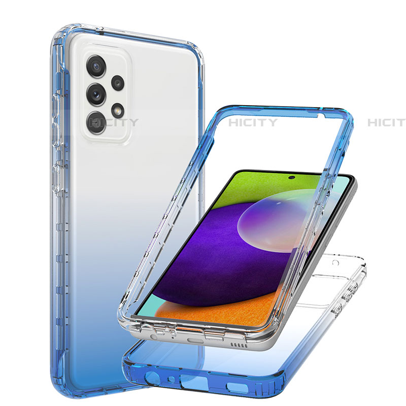 Silikon Hülle Handyhülle Ultra Dünn Flexible Schutzhülle Tasche Transparent Vorder und Rückseite 360 Grad Ganzkörper Farbverlauf JX1 für Samsung Galaxy A52 4G Blau