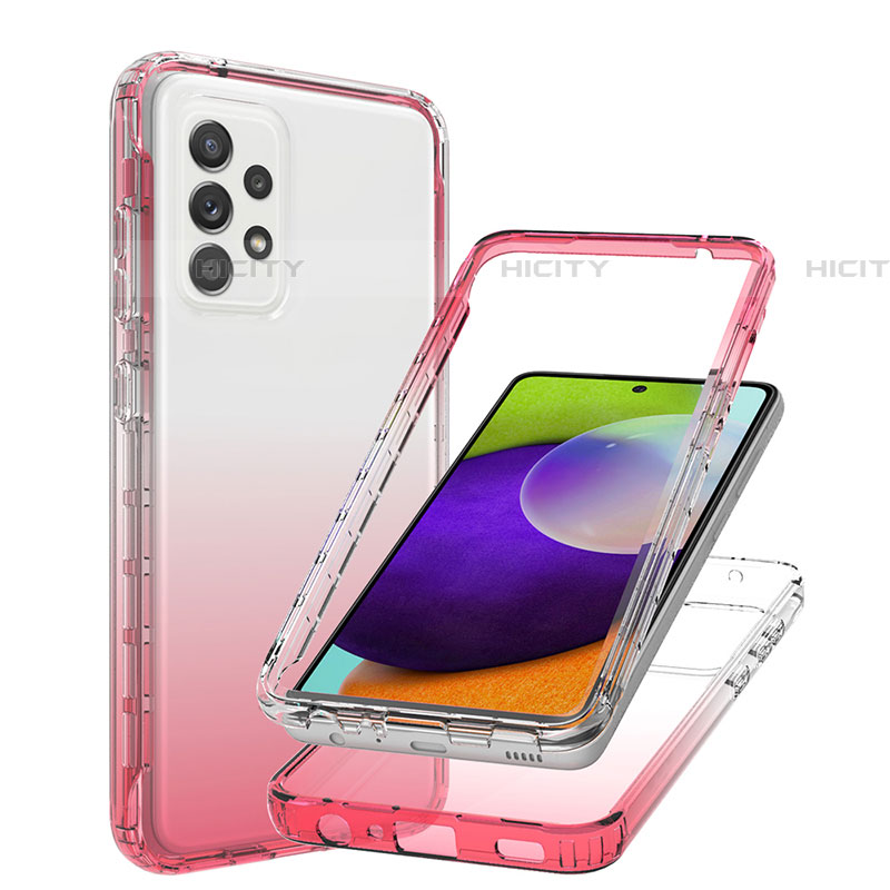 Silikon Hülle Handyhülle Ultra Dünn Flexible Schutzhülle Tasche Transparent Vorder und Rückseite 360 Grad Ganzkörper Farbverlauf JX1 für Samsung Galaxy A52 4G Rot