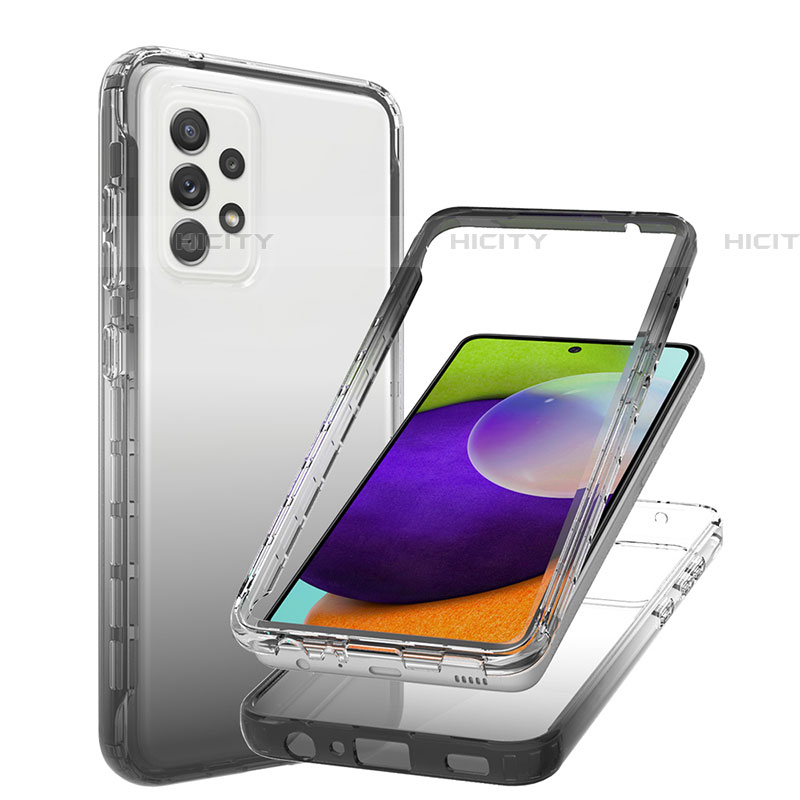 Silikon Hülle Handyhülle Ultra Dünn Flexible Schutzhülle Tasche Transparent Vorder und Rückseite 360 Grad Ganzkörper Farbverlauf JX1 für Samsung Galaxy A52 5G Schwarz