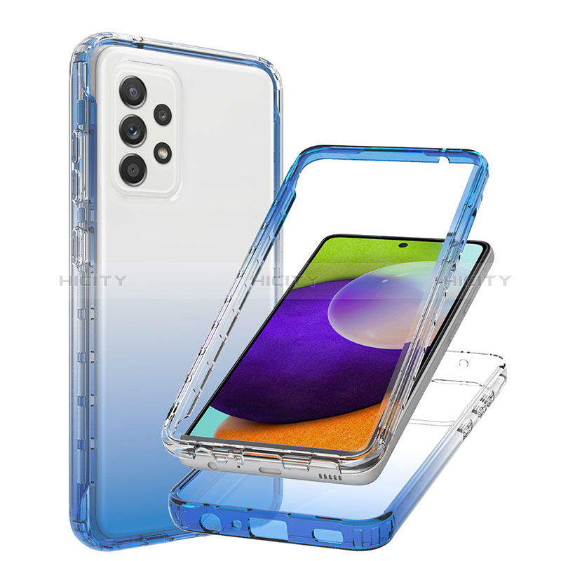 Silikon Hülle Handyhülle Ultra Dünn Flexible Schutzhülle Tasche Transparent Vorder und Rückseite 360 Grad Ganzkörper Farbverlauf JX1 für Samsung Galaxy A52s 5G Blau Plus