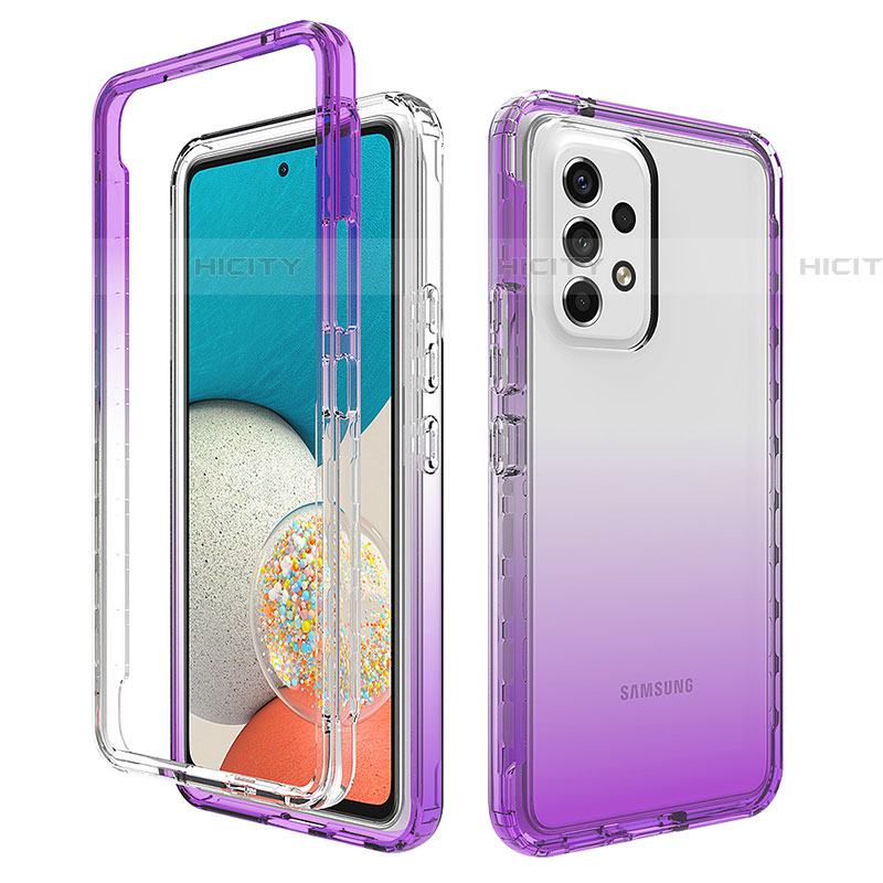 Silikon Hülle Handyhülle Ultra Dünn Flexible Schutzhülle Tasche Transparent Vorder und Rückseite 360 Grad Ganzkörper Farbverlauf JX1 für Samsung Galaxy A53 5G Violett