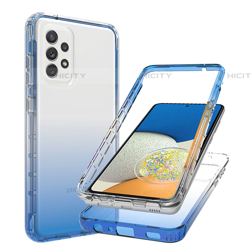 Silikon Hülle Handyhülle Ultra Dünn Flexible Schutzhülle Tasche Transparent Vorder und Rückseite 360 Grad Ganzkörper Farbverlauf JX1 für Samsung Galaxy A73 5G Blau