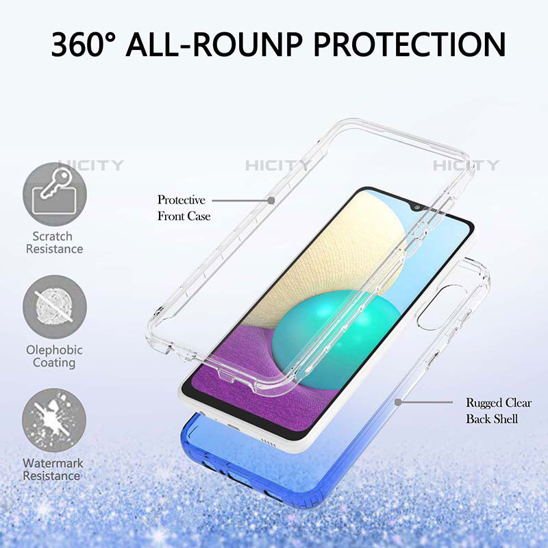 Silikon Hülle Handyhülle Ultra Dünn Flexible Schutzhülle Tasche Transparent Vorder und Rückseite 360 Grad Ganzkörper Farbverlauf JX1 für Samsung Galaxy M02