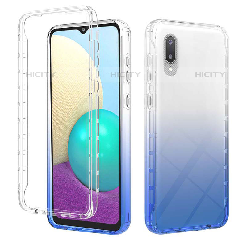 Silikon Hülle Handyhülle Ultra Dünn Flexible Schutzhülle Tasche Transparent Vorder und Rückseite 360 Grad Ganzkörper Farbverlauf JX1 für Samsung Galaxy M02 Blau