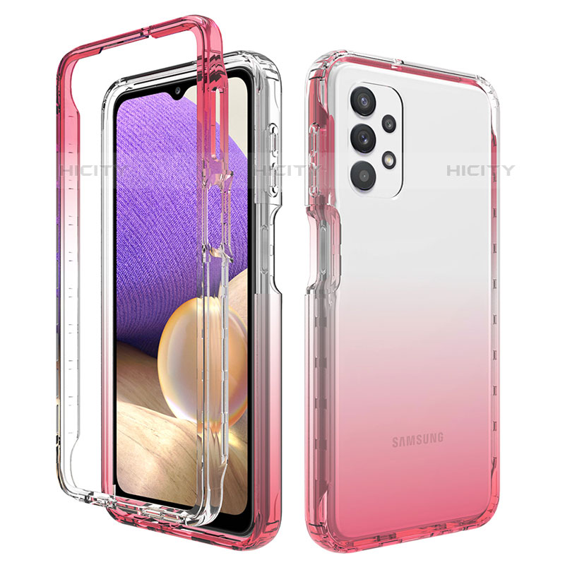 Silikon Hülle Handyhülle Ultra Dünn Flexible Schutzhülle Tasche Transparent Vorder und Rückseite 360 Grad Ganzkörper Farbverlauf JX1 für Samsung Galaxy M32 5G Rot Plus