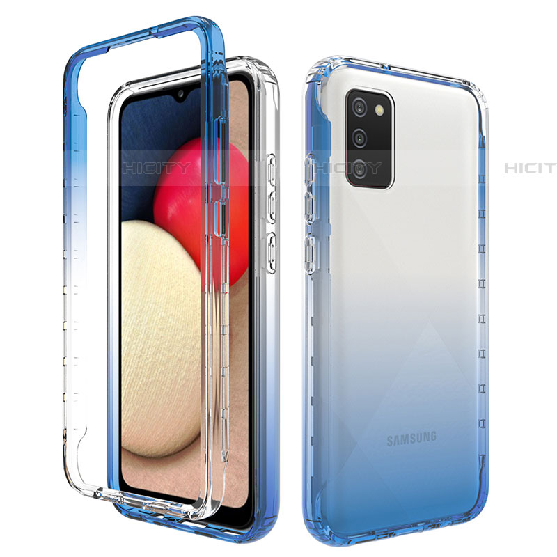 Silikon Hülle Handyhülle Ultra Dünn Flexible Schutzhülle Tasche Transparent Vorder und Rückseite 360 Grad Ganzkörper Farbverlauf JX4 für Samsung Galaxy A03s Blau