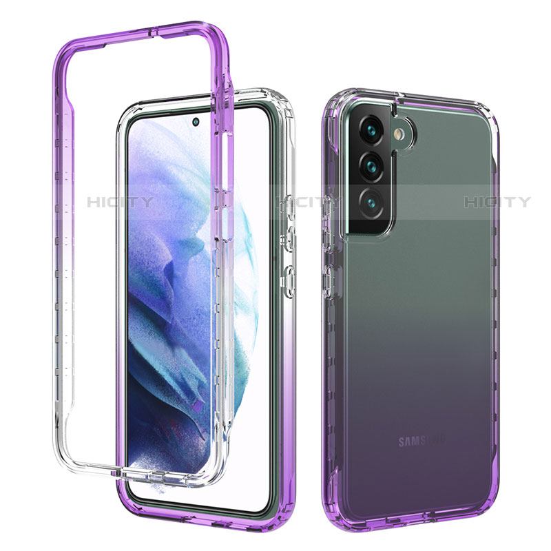 Silikon Hülle Handyhülle Ultra Dünn Flexible Schutzhülle Tasche Transparent Vorder und Rückseite 360 Grad Ganzkörper Farbverlauf M01 für Samsung Galaxy S21 5G Violett