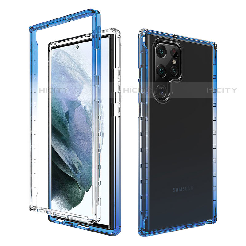 Silikon Hülle Handyhülle Ultra Dünn Flexible Schutzhülle Tasche Transparent Vorder und Rückseite 360 Grad Ganzkörper Farbverlauf M01 für Samsung Galaxy S21 Ultra 5G Blau Plus