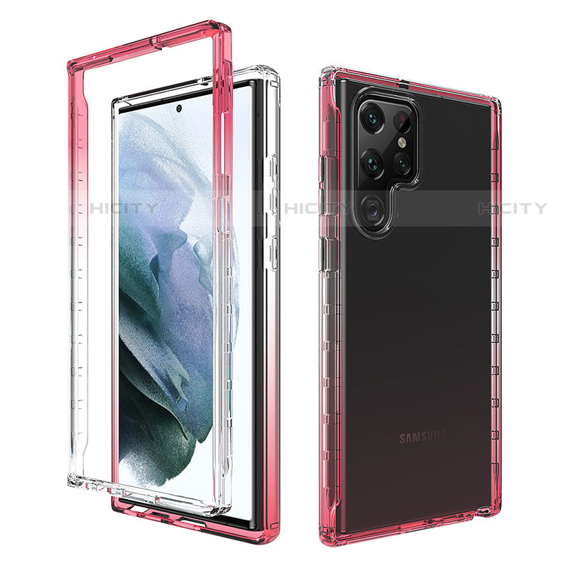 Silikon Hülle Handyhülle Ultra Dünn Flexible Schutzhülle Tasche Transparent Vorder und Rückseite 360 Grad Ganzkörper Farbverlauf M01 für Samsung Galaxy S21 Ultra 5G Rot