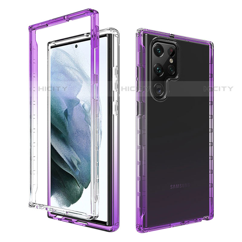 Silikon Hülle Handyhülle Ultra Dünn Flexible Schutzhülle Tasche Transparent Vorder und Rückseite 360 Grad Ganzkörper Farbverlauf M01 für Samsung Galaxy S21 Ultra 5G Violett