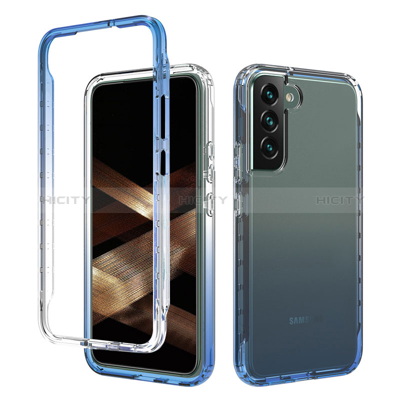 Silikon Hülle Handyhülle Ultra Dünn Flexible Schutzhülle Tasche Transparent Vorder und Rückseite 360 Grad Ganzkörper Farbverlauf M01 für Samsung Galaxy S24 Plus 5G Blau Plus