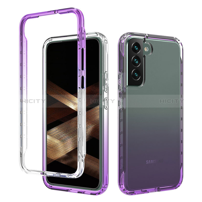 Silikon Hülle Handyhülle Ultra Dünn Flexible Schutzhülle Tasche Transparent Vorder und Rückseite 360 Grad Ganzkörper Farbverlauf M01 für Samsung Galaxy S24 Plus 5G Violett Plus