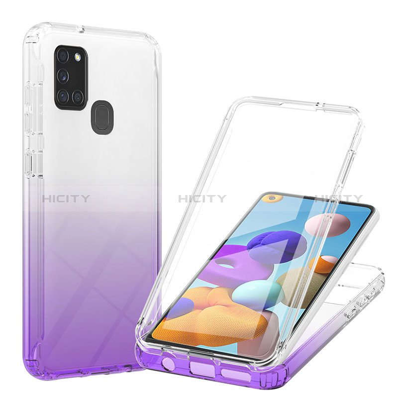 Silikon Hülle Handyhülle Ultra Dünn Flexible Schutzhülle Tasche Transparent Vorder und Rückseite 360 Grad Ganzkörper Farbverlauf YB1 für Samsung Galaxy A21s groß