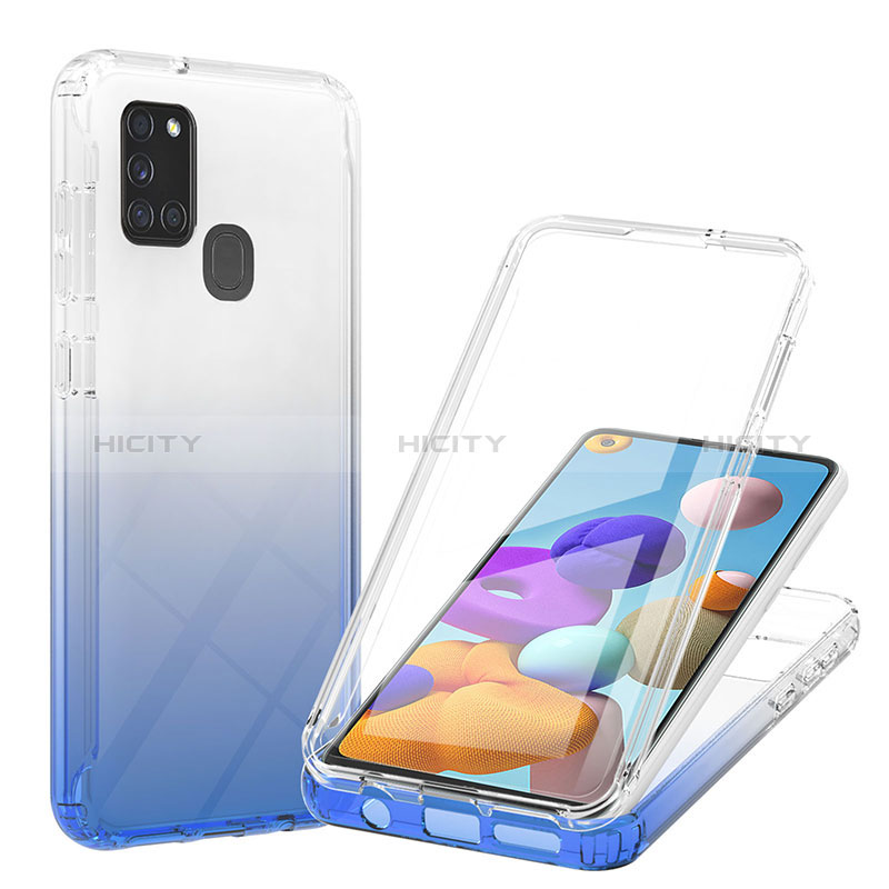 Silikon Hülle Handyhülle Ultra Dünn Flexible Schutzhülle Tasche Transparent Vorder und Rückseite 360 Grad Ganzkörper Farbverlauf YB1 für Samsung Galaxy A21s Blau Plus