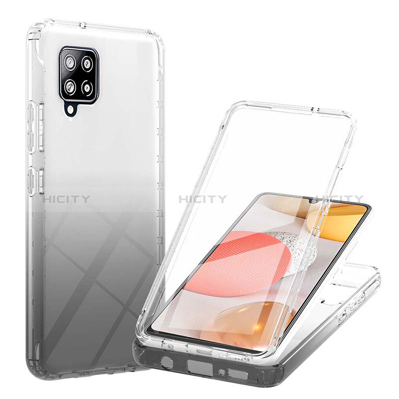 Silikon Hülle Handyhülle Ultra Dünn Flexible Schutzhülle Tasche Transparent Vorder und Rückseite 360 Grad Ganzkörper Farbverlauf YB1 für Samsung Galaxy A42 5G Schwarz Plus