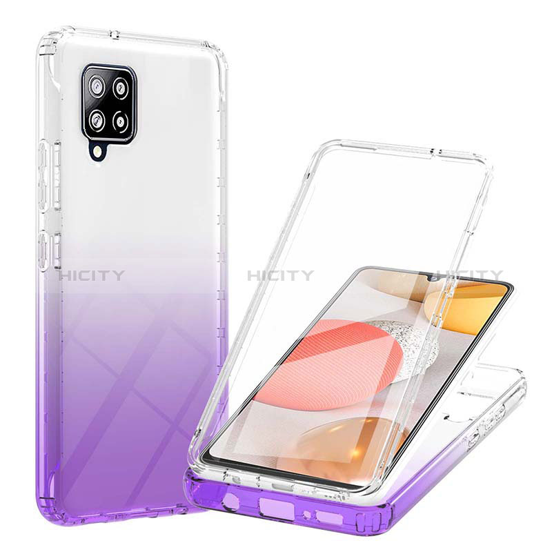 Silikon Hülle Handyhülle Ultra Dünn Flexible Schutzhülle Tasche Transparent Vorder und Rückseite 360 Grad Ganzkörper Farbverlauf YB1 für Samsung Galaxy A42 5G Violett