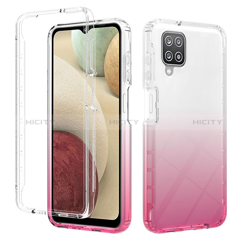 Silikon Hülle Handyhülle Ultra Dünn Flexible Schutzhülle Tasche Transparent Vorder und Rückseite 360 Grad Ganzkörper Farbverlauf YB2 für Samsung Galaxy A12 5G Rosa Plus