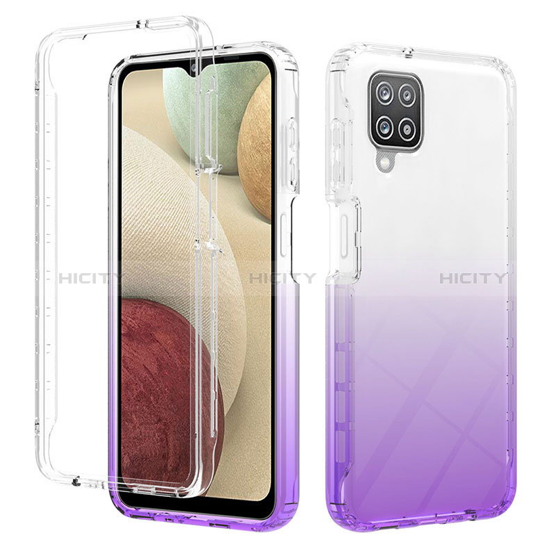 Silikon Hülle Handyhülle Ultra Dünn Flexible Schutzhülle Tasche Transparent Vorder und Rückseite 360 Grad Ganzkörper Farbverlauf YB2 für Samsung Galaxy A12 5G Violett