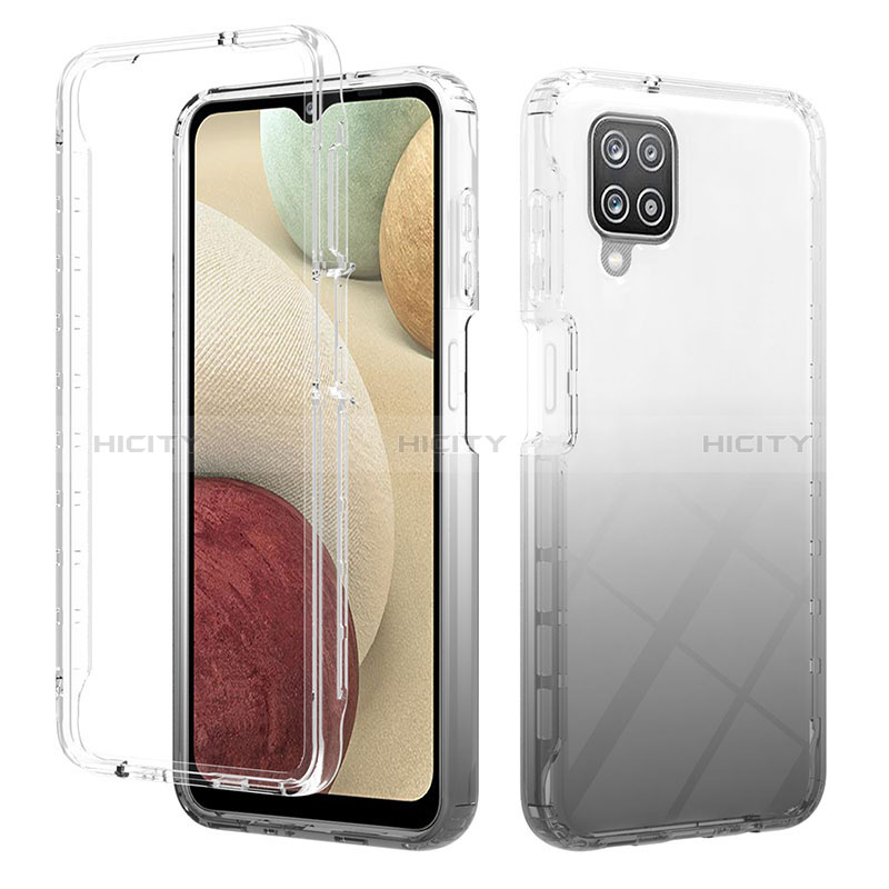 Silikon Hülle Handyhülle Ultra Dünn Flexible Schutzhülle Tasche Transparent Vorder und Rückseite 360 Grad Ganzkörper Farbverlauf YB2 für Samsung Galaxy A12 Schwarz Plus