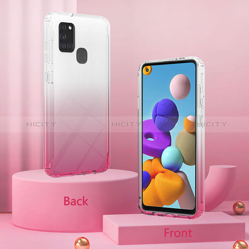 Silikon Hülle Handyhülle Ultra Dünn Flexible Schutzhülle Tasche Transparent Vorder und Rückseite 360 Grad Ganzkörper Farbverlauf YB2 für Samsung Galaxy A21s