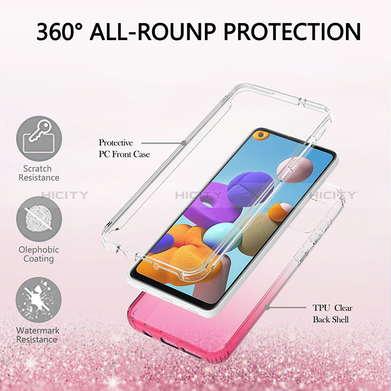 Silikon Hülle Handyhülle Ultra Dünn Flexible Schutzhülle Tasche Transparent Vorder und Rückseite 360 Grad Ganzkörper Farbverlauf YB2 für Samsung Galaxy A21s