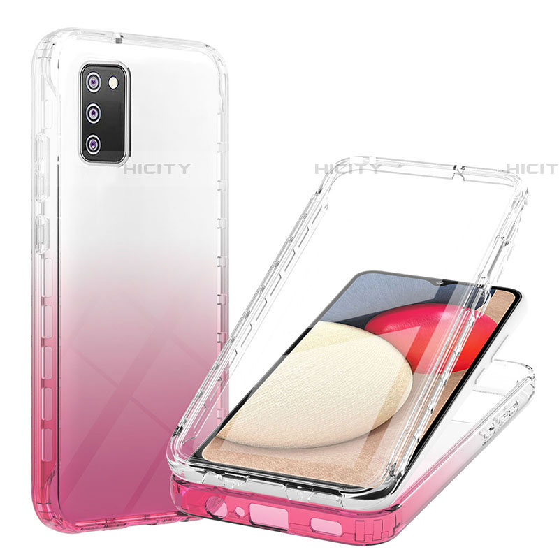 Silikon Hülle Handyhülle Ultra Dünn Flexible Schutzhülle Tasche Transparent Vorder und Rückseite 360 Grad Ganzkörper Farbverlauf ZJ1 für Samsung Galaxy A03s Rosa